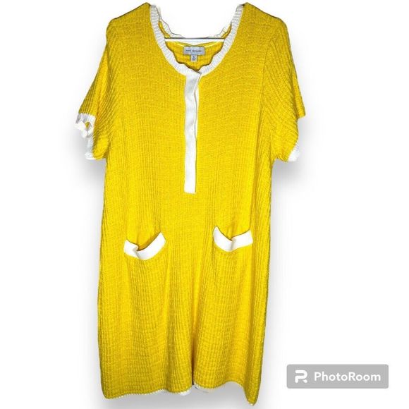 FREE ASSEMBLY WOMENS YELLOW KNIT MINI DRESS SCALLOPED TRIM Size XL - Picture 4 of 14
